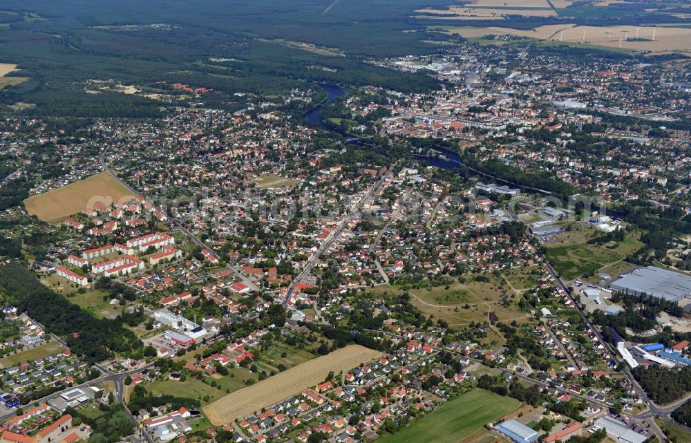 Aerial photograph Fürstenwalde - Cityscape the cathedral city Fürstenwalde of the state Brandenburg. Among the three districts of middle, north and south