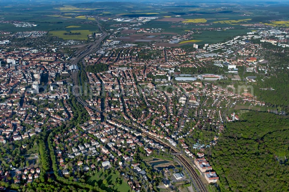 Erfurt from above - City view of the southern parts of Erfurt in the state Thuringia, Germany