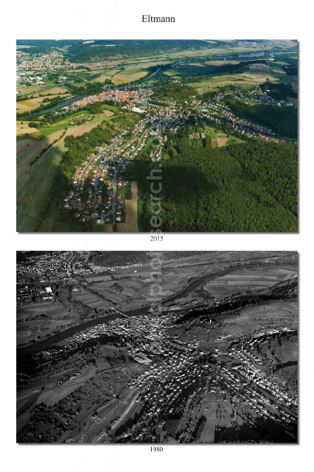 Aerial image Eltmann - Village - View from 1981 and 2015 of the district Hassberge belonging municipality in Eltmann in the state Bavaria