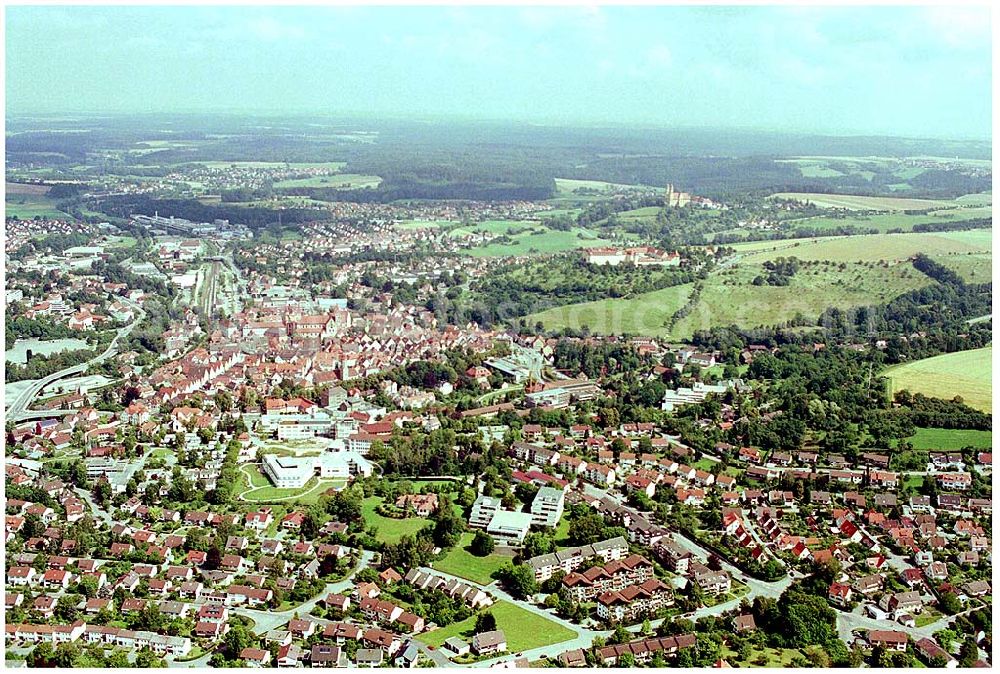 Ellwangen from the bird's eye view: 25.07.2004 Blick auf die Stadt Ellwangen Erlebnis-Region Schwäbische Ostalb c/o Tourist-Information Ellwangen Spitalstraße 4, 73479 Ellwangen