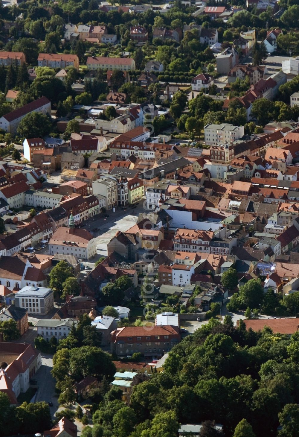 Aerial image Finsterwalde - Cityscape of downtown area of the city center of the city in the federal state of Brandenburg Finsterwalde