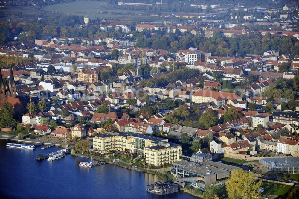 Neuruppin from above - Blick vom Ruppiner See auf die Stadt Neuruppin mit dem Seehotel Fontane. View from the Ruppiner See to the city of Neruppin with the Seeholtel Fontane.