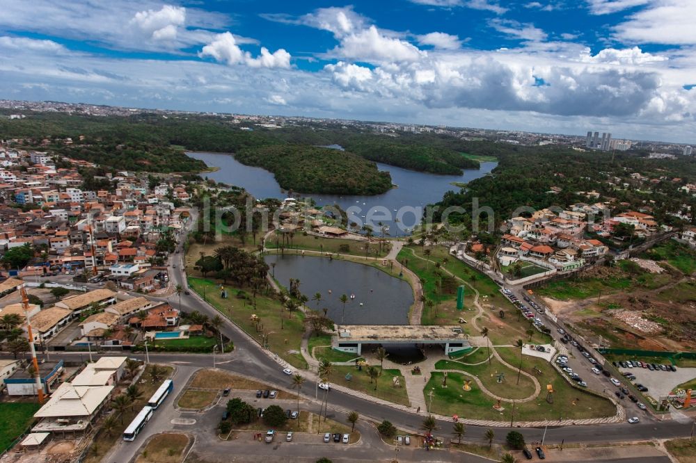 Salvador from the bird's eye view: City Park with lakes of Parque Metropolitano de Pituacu Mirante do in Salvador in the state of Bahia in Brazil