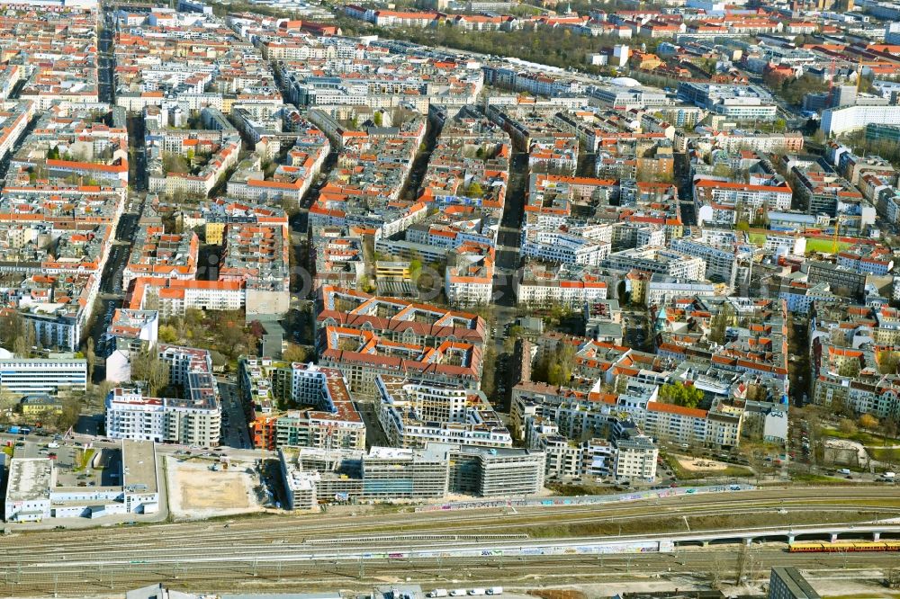 Berlin from above - City center section view with streets and streets of the district Friedrichshain in the urban area in Berlin