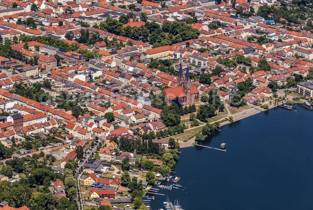 Neuruppin from above - Town bank areas of the Ruppiner lake in Neuruppin in the federal state Brandenburg