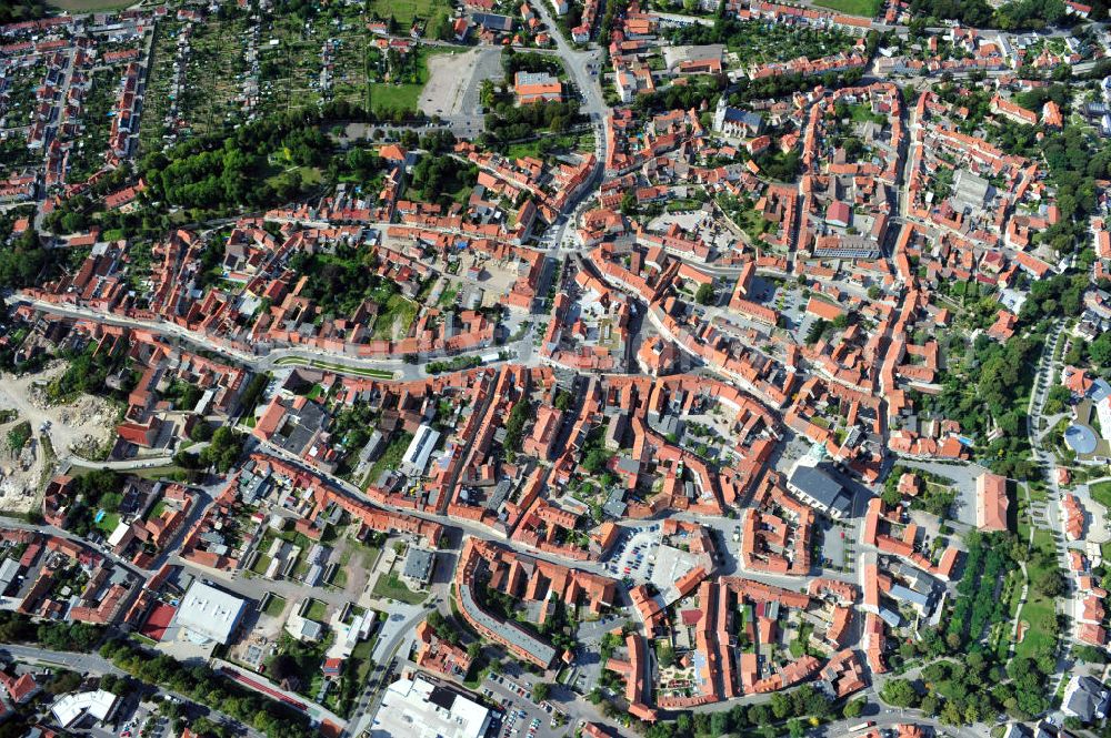 Aerial image Bad Langensalza - Stadtansicht auf die Altstadt von Bad Langensalza um den Bereich der Marktkirche St. Bonifacius. Townscape of the historic district of Bad Langensalza around the area of the church Marktkirche St. Bonifacii.