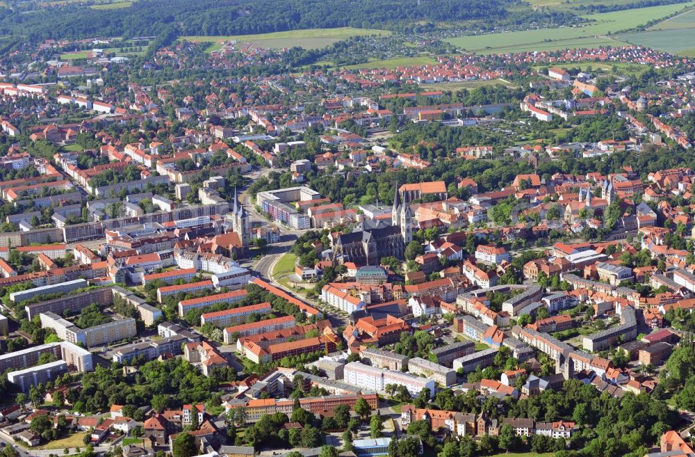 Aerial image Halberstadt - Cityscape onto the old city of Halberstadt in the state Saxony-Anhalt. Catch sight of the Halberstadt Cathedral, the Church of Our Lady of Halberstadt and the Martini Church