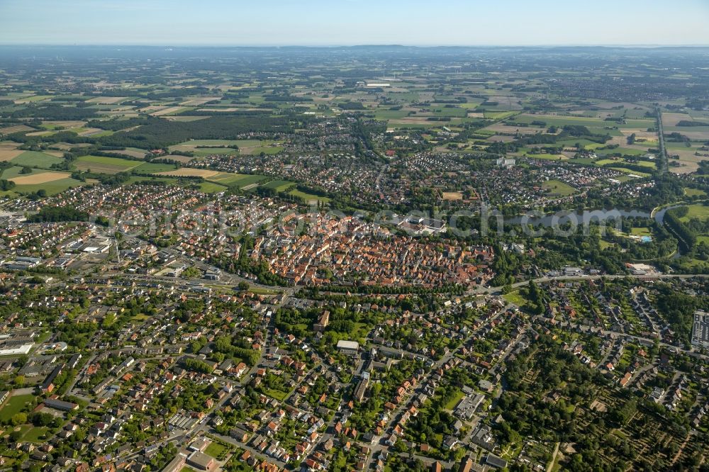 Warendorf from above - City view with the old town and city center at the center in Warendorf in North Rhine-Westphalia