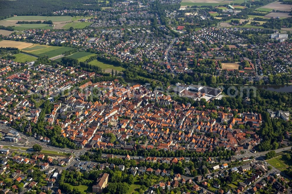 Warendorf from the bird's eye view: City view with the old town and city center at the center in Warendorf in North Rhine-Westphalia