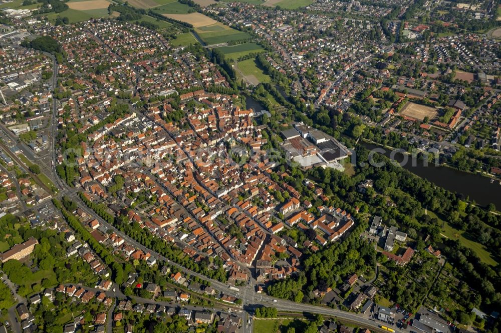 Aerial image Warendorf - City view with the old town and city center at the center in Warendorf in North Rhine-Westphalia