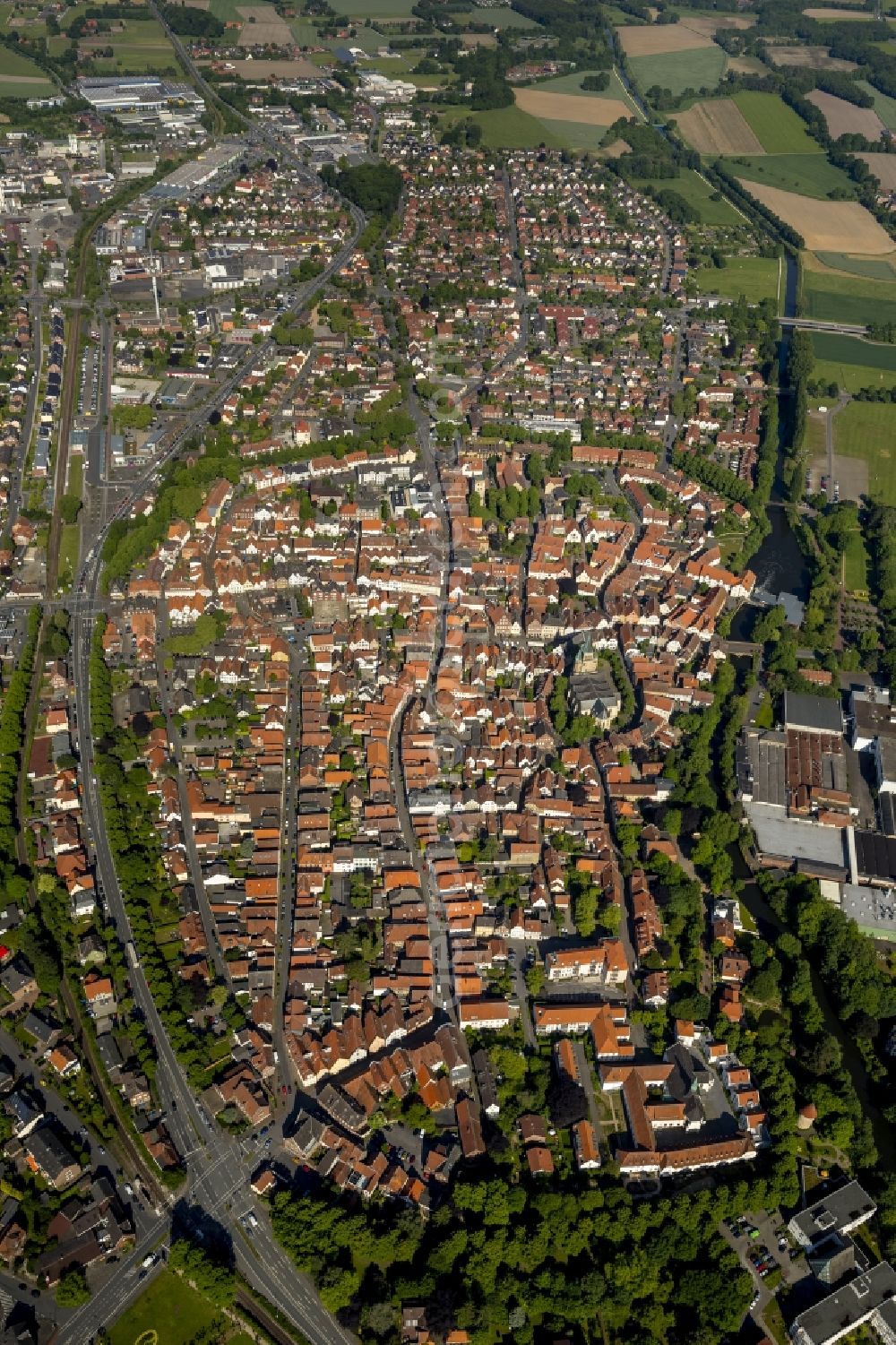 Aerial photograph Warendorf - City view with the old town and city center at the center in Warendorf in North Rhine-Westphalia