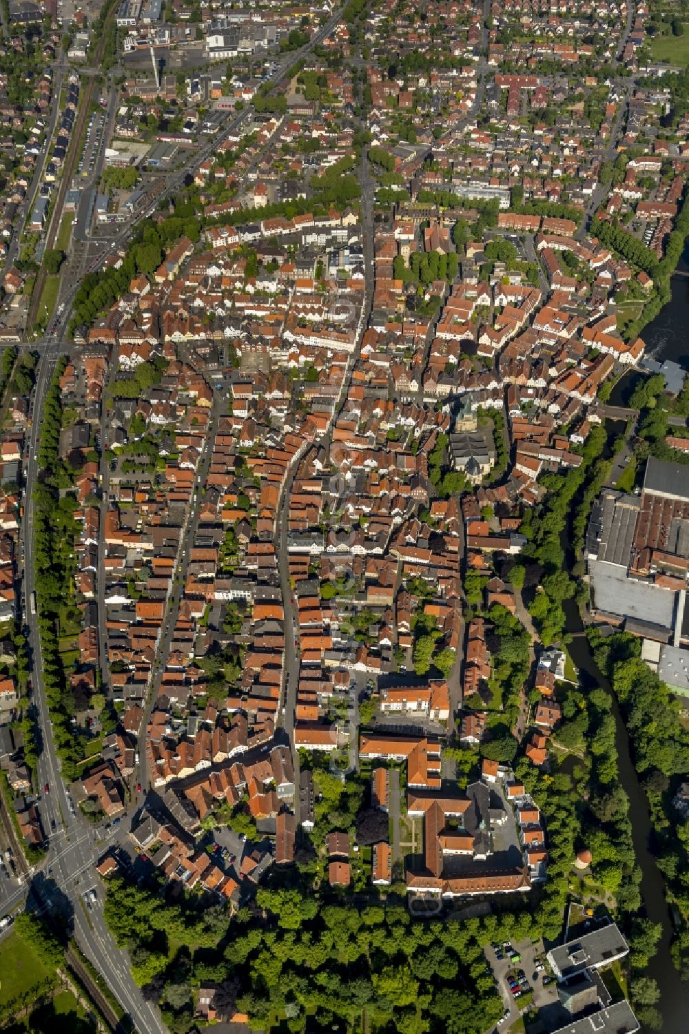 Warendorf from above - City view with the old town and city center at the center in Warendorf in North Rhine-Westphalia