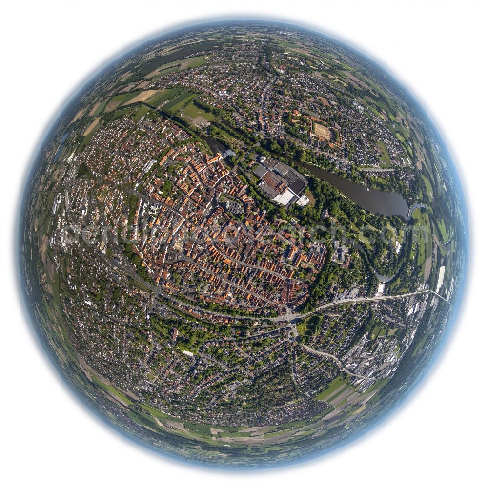 Aerial image Warendorf - Fisheye - City view with the old town and city center at the center in Warendorf in North Rhine-Westphalia