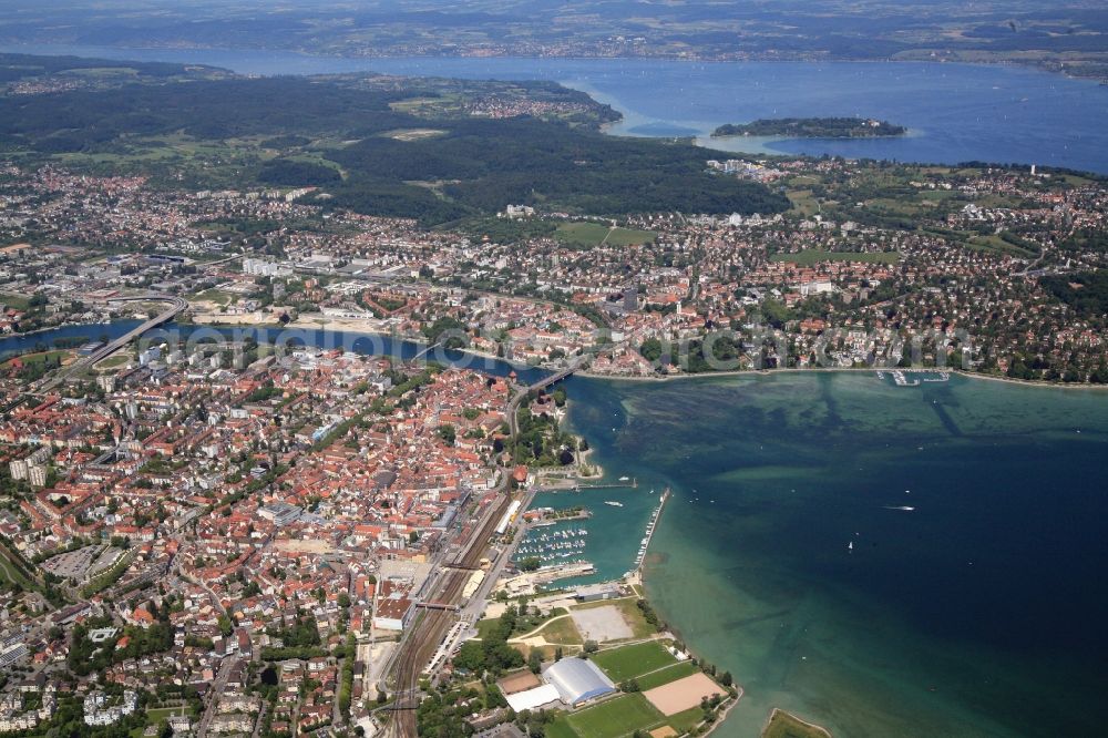 Konstanz from above - City view from the town center with the port of Constance in Baden-Wuerttemberg