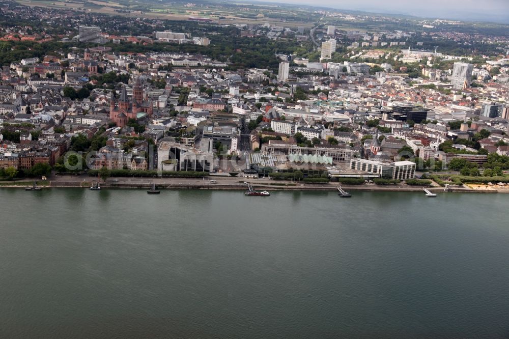 Mainz from above - View of the historic city centre of Mainz and the course of the Rhine in the state of Rhineland-Palatinate. Mainz is state capitol and largest city of Rhineland-Palatinate