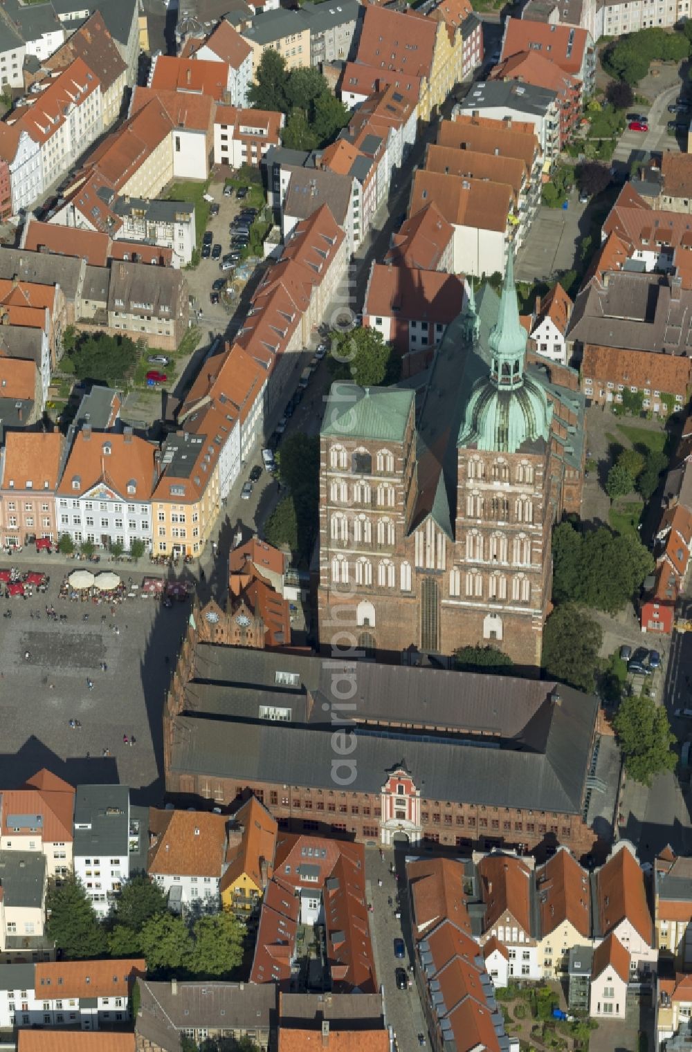 Stralsund from above - The St. Nicholas Church at the Old Market in Stralsund in Mecklenburg-Western Pomerania