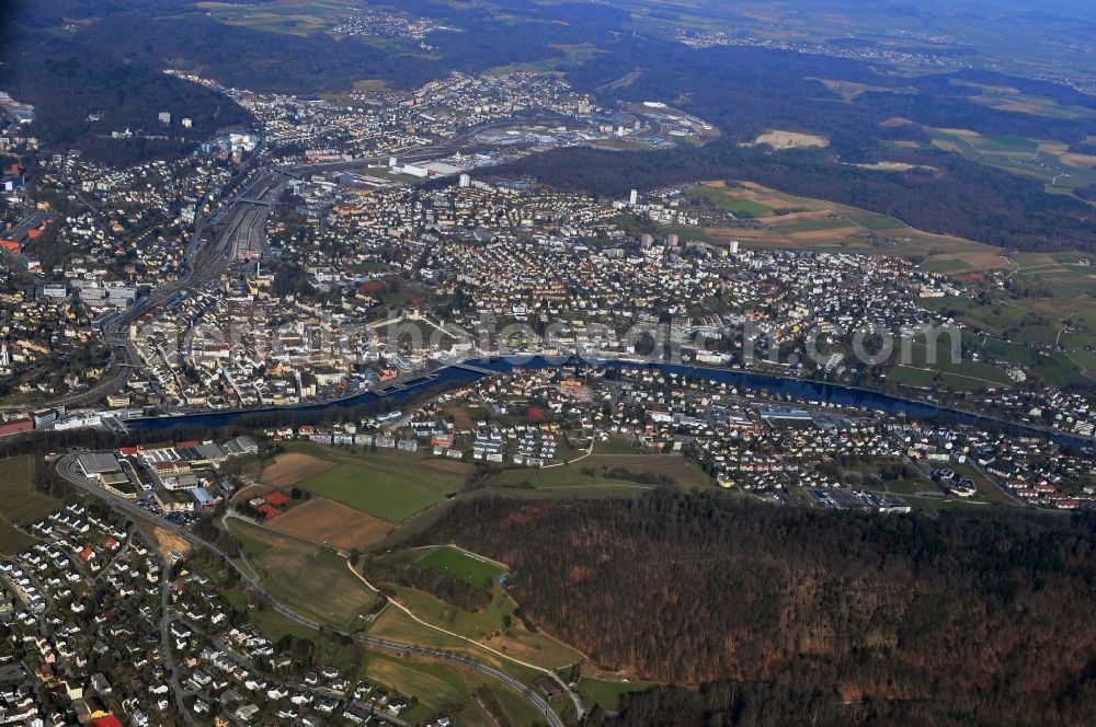 Schaffhausen from above - City view of the Old Town of Schaffhausen on the banks of the Rhine in the canton of Schaffhausen in Switzerland