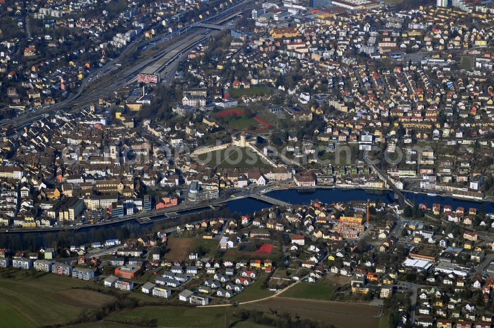 Aerial image Schaffhausen - City view of the Old Town of Schaffhausen on the banks of the Rhine in the canton of Schaffhausen in Switzerland