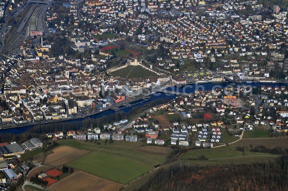 Schaffhausen from above - City view of the Old Town of Schaffhausen on the banks of the Rhine in the canton of Schaffhausen in Switzerland