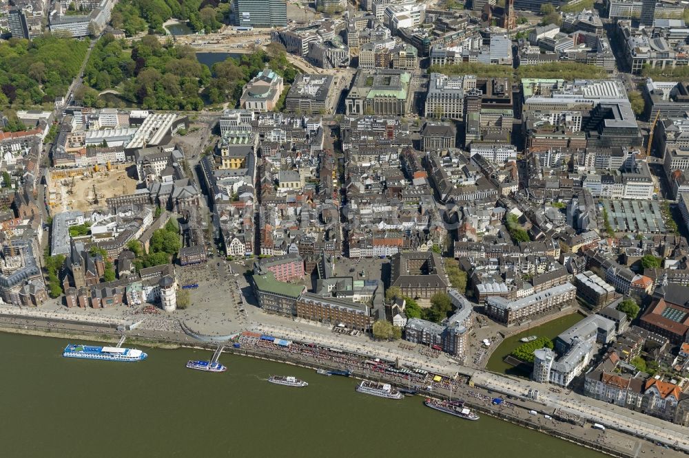 Düsseldorf from above - Cityscape of old town on the banks of the Rhine in Dusseldorf in North Rhine-Westphalia