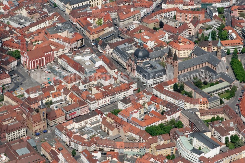 Würzburg from the bird's eye view: City view of the old town of Wuerzburg in the state of Bavaria