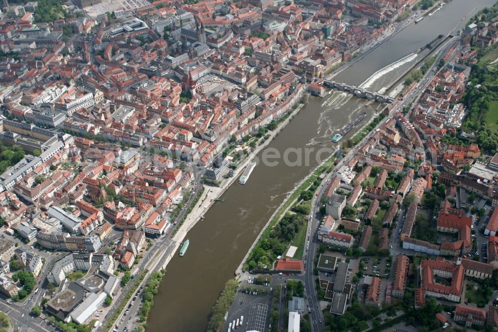 Würzburg from the bird's eye view: City view of the old town of Wuerzburg at the river Main in the state of Bavaria