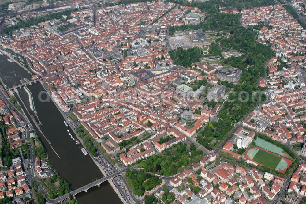 Würzburg from above - City view of the old town of Wuerzburg at the river Main in the state of Bavaria