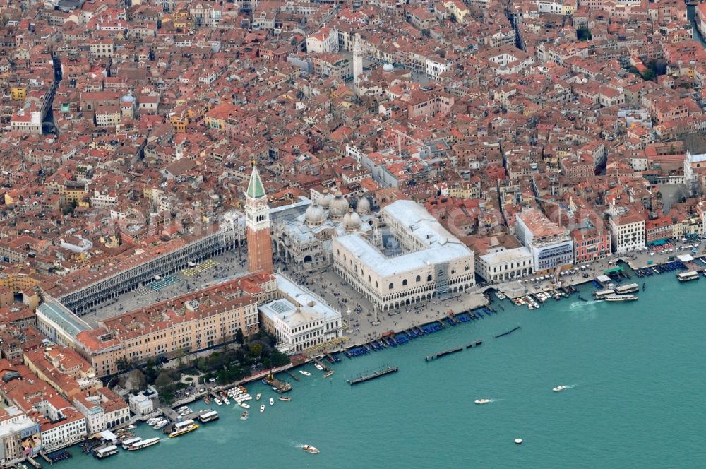 Aerial image Venedig - City view from the old town center on Mark's Square in Venice Italy