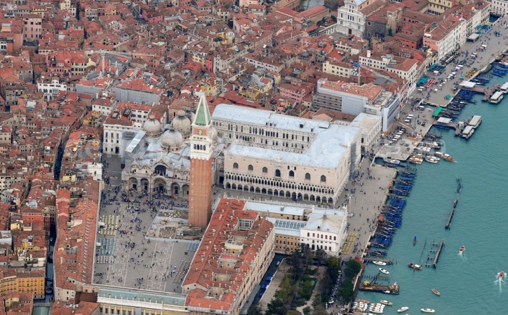 Aerial image Venedig - City view from the old town center on Mark's Square in Venice Italy