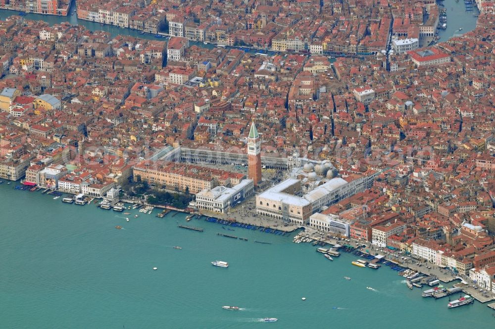 Aerial image Venedig - City view from the old town center on Mark's Square in Venice Italy