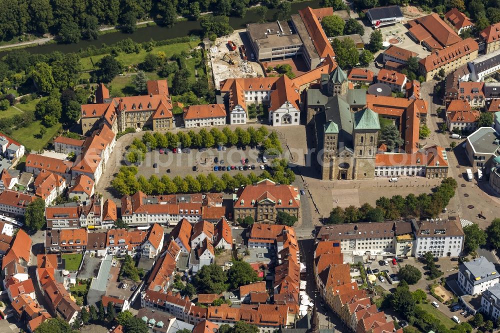 Osnabrück from the bird's eye view: City view from the old town center with the St. Peter's Cathedral on Cathedral Square Osnabrück in Lower Saxony