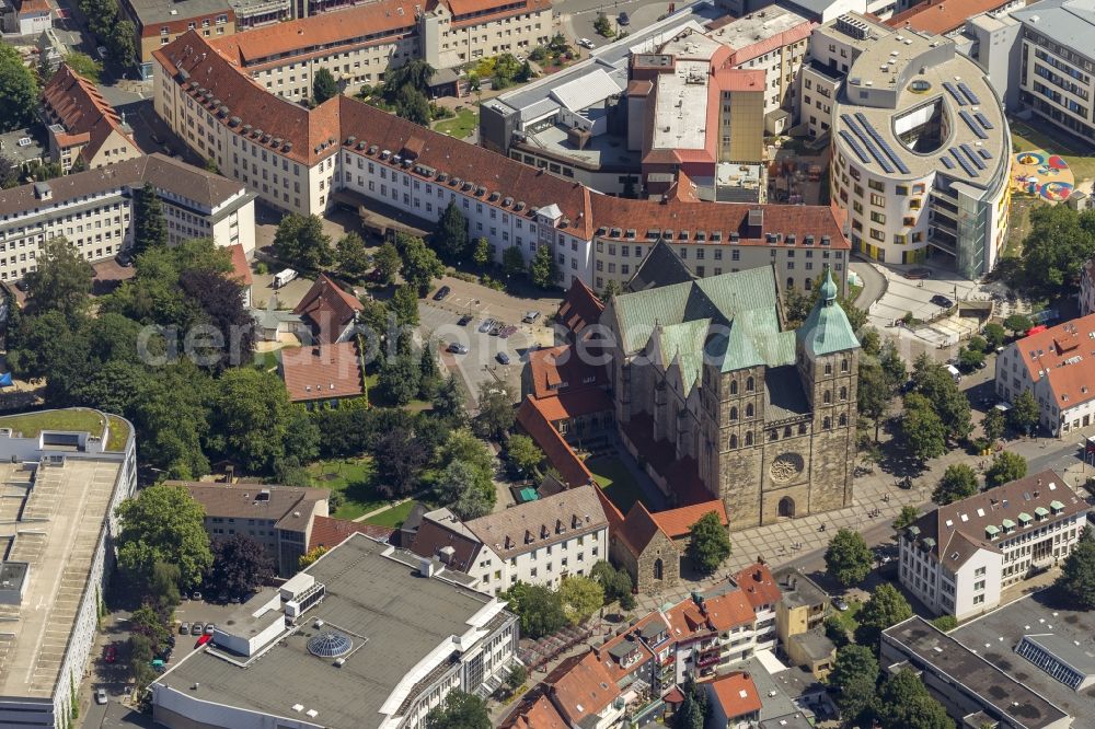 Osnabrück from above - City view from the old town center with the St. Peter's Cathedral on Cathedral Square Osnabrück in Lower Saxony