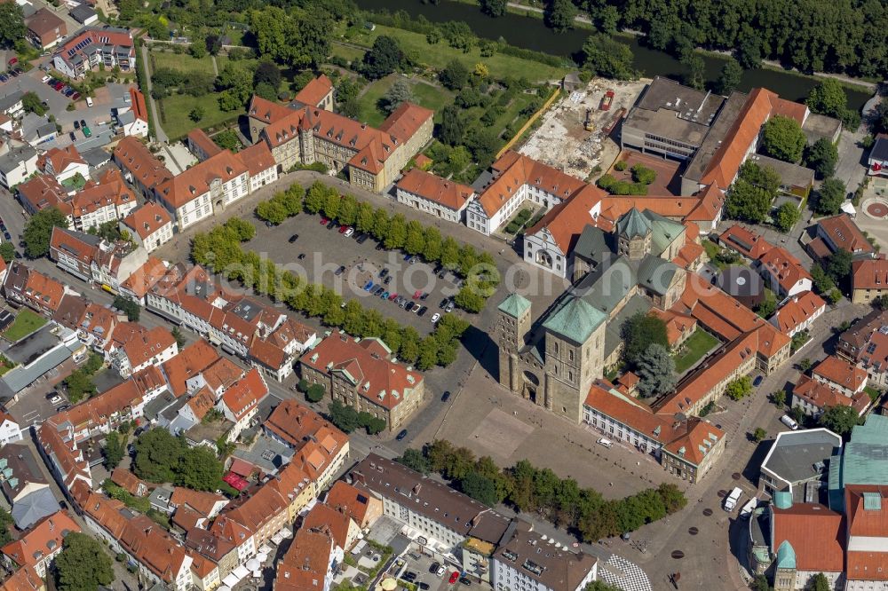 Osnabrück from above - City view from the old town center with the St. Peter's Cathedral on Cathedral Square Osnabrück in Lower Saxony