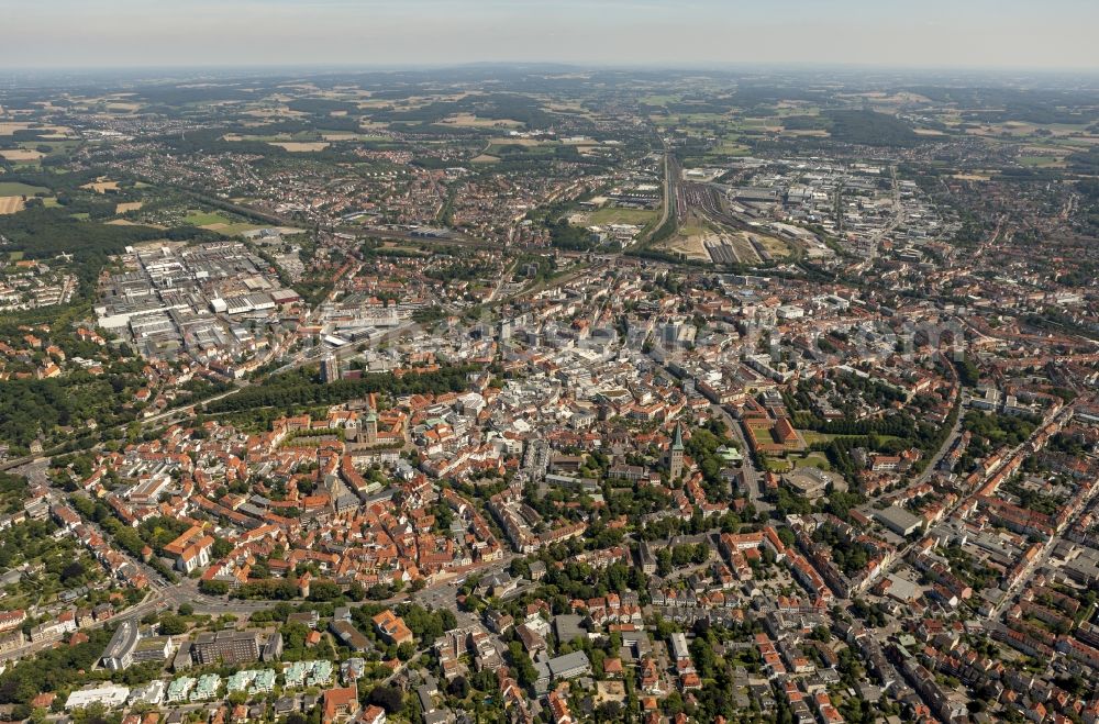 Osnabrück from the bird's eye view: City view from the old town of Osnabrück. An important and ancient city of Osnabrueck ensemble include the Town Hall and St. Mary's Church