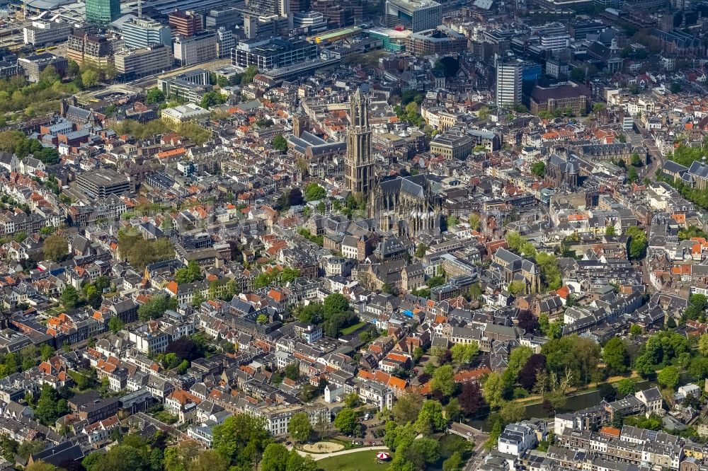 Aerial image Utrecht - City view of the old town center and downtown at the cathedral in Utrecht in Holland - Netherlands