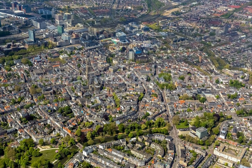 Utrecht from the bird's eye view: City view of the old town center and downtown at the cathedral in Utrecht in Holland - Netherlands