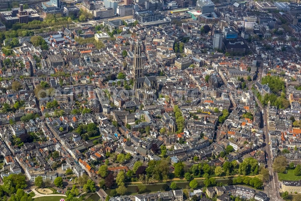 Aerial image Utrecht - City view of the old town center and downtown at the cathedral in Utrecht in Holland - Netherlands