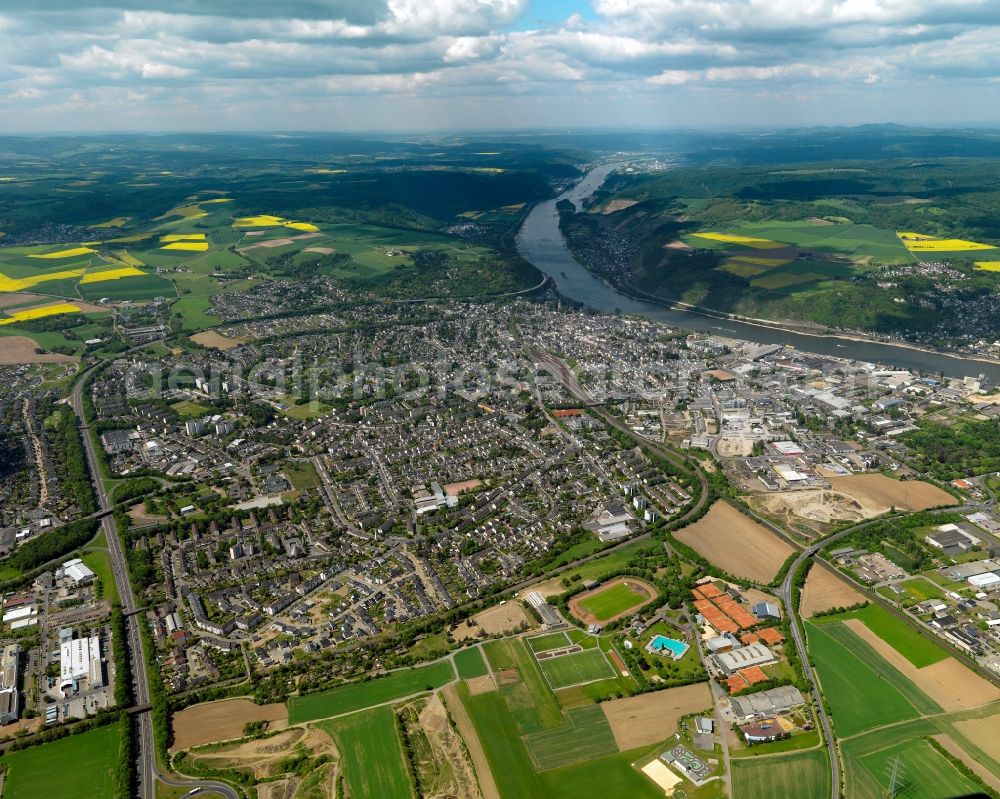 Andernach from above - Cityscape of Andernach on the banks of the Rhine in the State of Rhineland-Palatinate