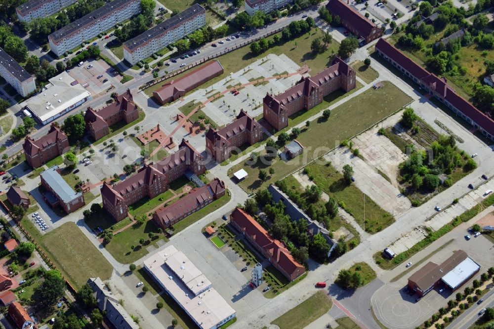 Stendal from above - Cityscape of the compound at Scharnhorst Street in the city of Stendal in the stat of Saxony-Anhalt. The compound consists of the county court and the registration office