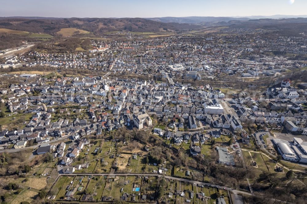 Arnsberg from above - Town View of the streets and houses of the residential areas in Arnsberg at Sauerland in the state North Rhine-Westphalia, Germany