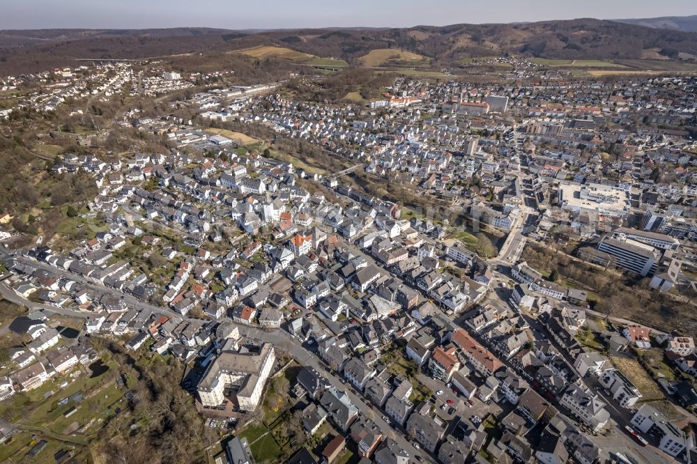 Aerial image Arnsberg - Town View of the streets and houses of the residential areas in Arnsberg at Sauerland in the state North Rhine-Westphalia, Germany