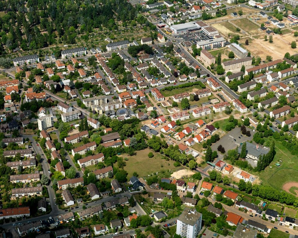 Bad Kreuznach from the bird's eye view: View of Bad Kreuznach in the state of Rhineland-Palatinate. Bad Kreuznach is a spa town and county capital and is located on the rivers Nahe and Ellerbach. Apart from historic buildings and parts of the town, there are also several residential areas with multi-family homes and estates