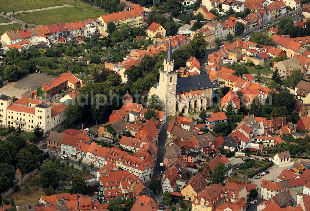 Bad Langensalza from above - Cityscape of Bad Langensalza with the church St.Stephani in Thuringia