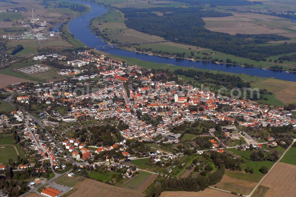 Barby from above - Blick auf das Stadtzentrum Barby an der Elbe.