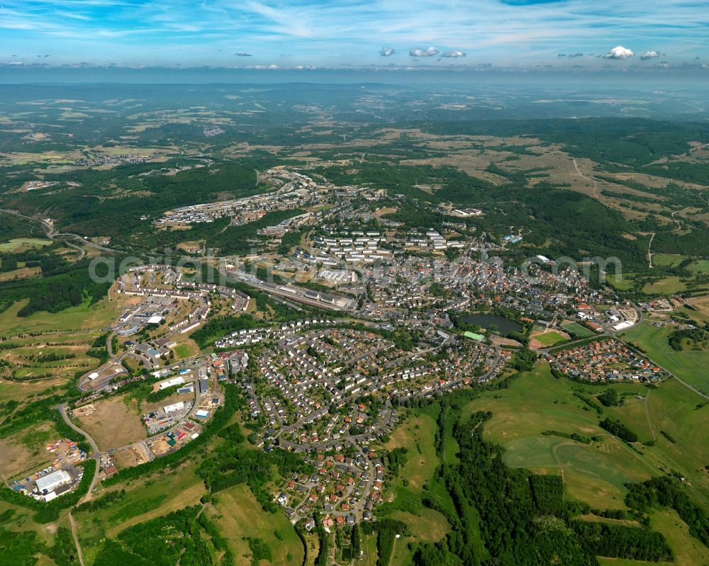 Baumholder from above - View of the town of Baumholder in the state of Rhineland-Palatinate. Baumholder is located in the Westrich region and is an offical tourist resort