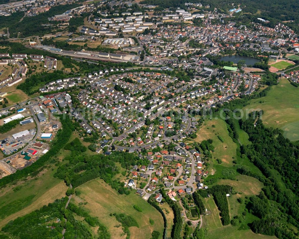 Aerial image Baumholder - View of the town of Baumholder in the state of Rhineland-Palatinate. Baumholder is located in the Westrich region and is an offical tourist resort. Baumholder is an important military base of the US-Army and other NATO-members. The South of the town consists of residential streets, hamlets and areas