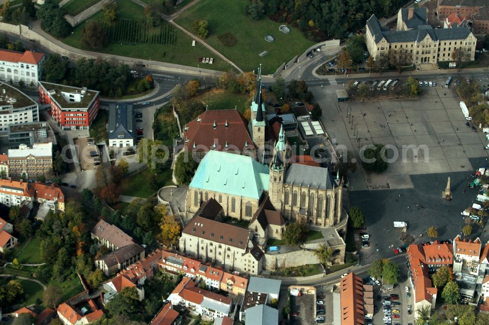 Erfurt from above - View of the St. Severus and the Erfurt Cathedral, the former St. Mary's Church at the Cathedral Square and the old town of Erfurt