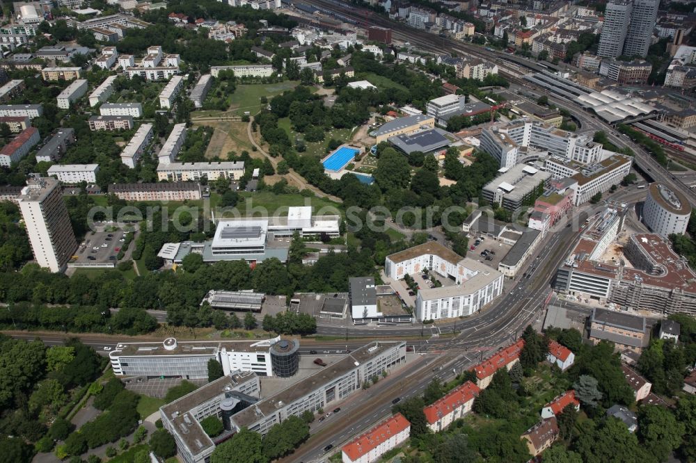 Aerial photograph Mainz - District in of the Taubertsberg in the city in the district Hartenberg-Muenchfeld in Mainz in the state Rhineland-Palatinate, Germany. In the middle of the picture is the Taubertsbergbad