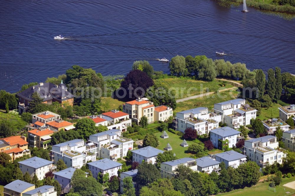 Potsdam from above - View of the Berliner Vorstadt part of Potsdam in the state of Brandenburg. View of single and multi unit homes at the shores of the channel connecting the lakes Tiefer See and Glienicker See