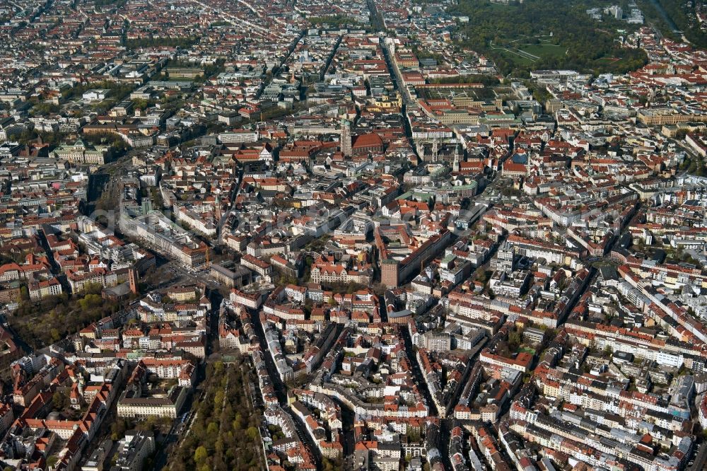 München from above - Downtown area with a view of the old town in the urban area in the district Altstadt in Munich in the state Bavaria, Germany